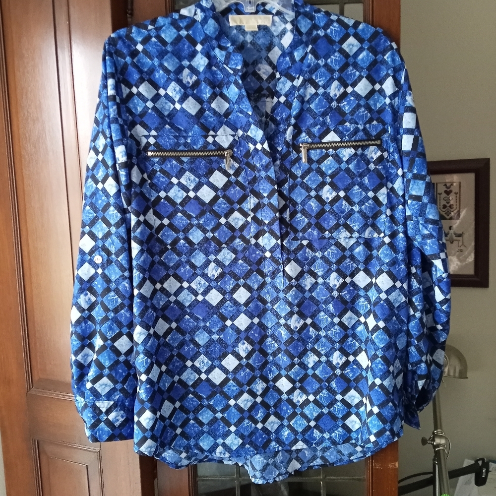 Michael Kors high low blouse Roll up sleeve zipper pockets NWOT  /B1